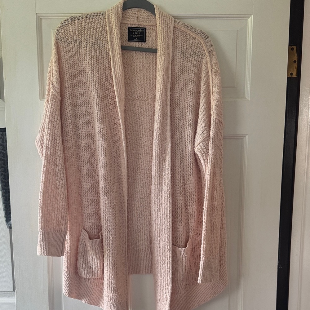 Abercrombie & Fitch Light Pink Open-Front Knit Cardigan